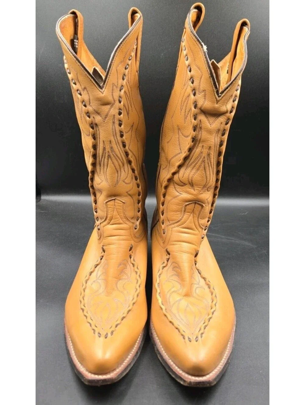 Dan Post Albany Bucklace Whipstitch Cowboy Boots Tan Leather Sz 11 1/2 D Rodeo